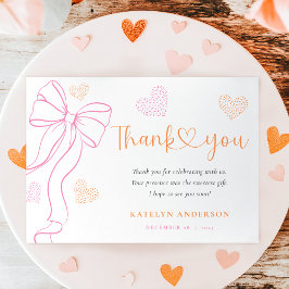Pink Bow Hearts Baby Sprinkle Thank You Card サンキューカード