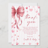 Pink Bow Hearts Valentines Baby Shower サンキューカード (正面)