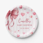 Pink Bow Hearts Valentines Baby Shower ペーパープレート (正面)