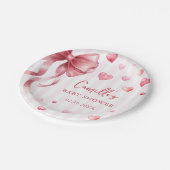 Pink Bow Hearts Valentines Baby Shower ペーパープレート (アングル)