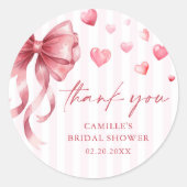 Pink Bow Hearts Valentines Baby Shower ラウンドシール (正面)