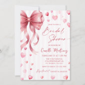 Pink Bow Hearts Valentines Bridal Shower 招待状 (正面)