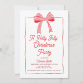 Pink Bow Holly Holiday Party Festive 招待状 (正面)