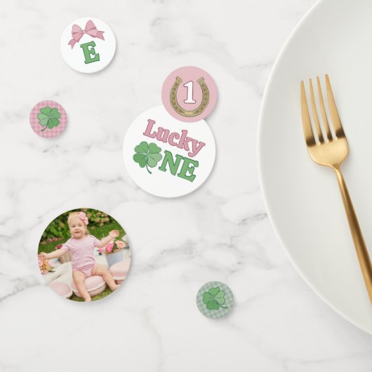 Pink Bow Horseshoe Clover Lucky One Birthday コンフェッティ (グループ)