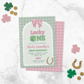 Pink Bow Horseshoe Clover Lucky One Birthday 招待状