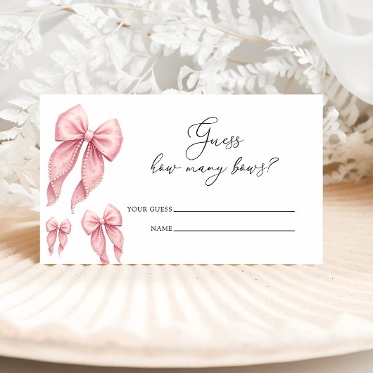 Pink Bow How Many Bows Baby Shower Game エンクロージャーカード