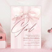 Pink bow its a girl script girl baby shower 招待状
