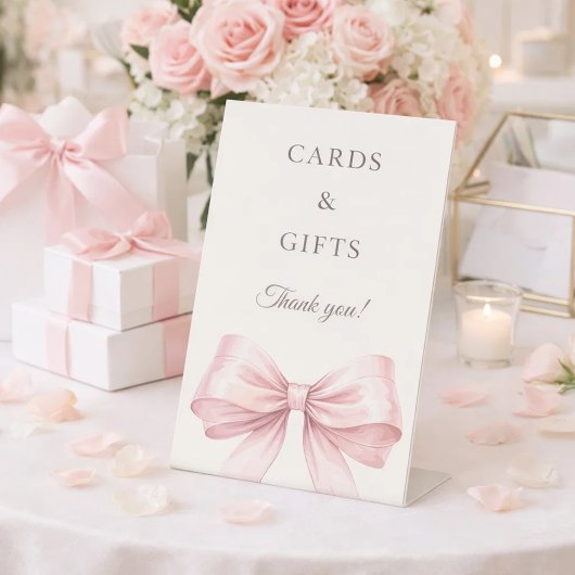 Pink bow ivory cards gifts sign 台座サイン