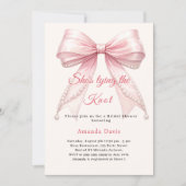 Pink bow ivory pearls tying knot Bridal Shower 招待状 (正面)