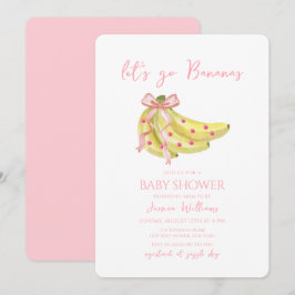 Pink Bow Let's Go Bananas Baby Shower 招待状