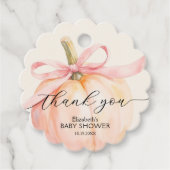 Pink Bow Little Pumpkin Baby Shower フェイバータグ (正面)