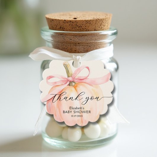 Pink Bow Little Pumpkin Baby Shower フェイバータグ