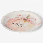 Pink Bow Little Pumpkin Baby Shower ペーパープレート (アングル)