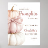 Pink Bow Little Pumpkin Girl Baby Shower Welcome ポスター (正面)