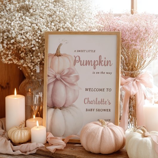 Pink Bow Little Pumpkin Girl Baby Shower Welcome ポスター