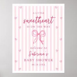 Pink Bow Little Sweetheart Baby Shower Welcome ポスター