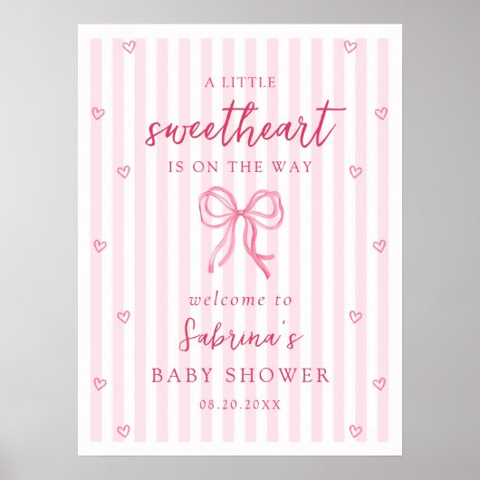 Pink Bow Little Sweetheart Baby Shower Welcome ポスター (正面)