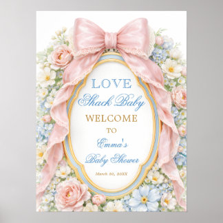 Pink Bow Love Shack Baby Girl Shower Welcome ポスター