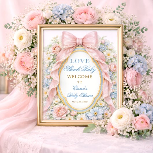 Pink Bow Love Shack Baby Girl Shower Welcome ポスター