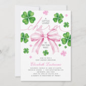 Pink Bow Lucky Charm Baby Shower Invitation 招待状 (正面)