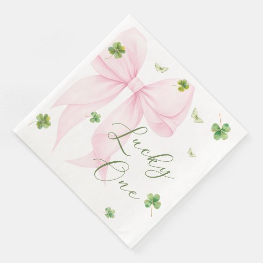 Pink Bow Lucky One 1st Birthday Napkins (コーナー)
