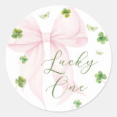 Pink Bow Lucky One 1st Birthday Sticker ラウンドシール (正面)