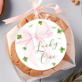 Pink Bow Lucky One 1st Birthday Sticker ラウンドシール