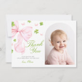 Pink Bow Lucky One Birthday Flat Thank You Card サンキューカード (正面)