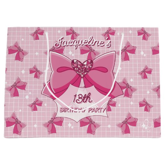 Pink Bow Magical Girl Birthday ラージペーパーバッグ (正面)