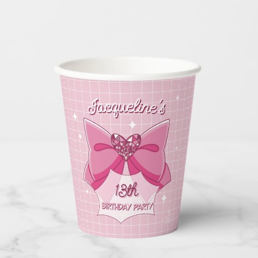 Pink Bow Magical Girl Birthday 紙コップ (正面)