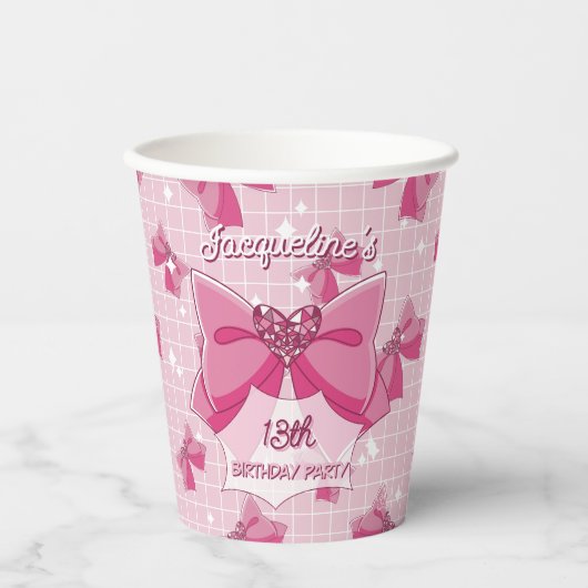 Pink Bow Magical Girl Birthday 紙コップ (正面)