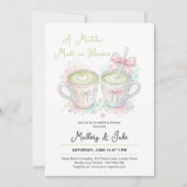 Pink Bow Matcha Made in Heaven Wedding Shower 招待状 (正面)