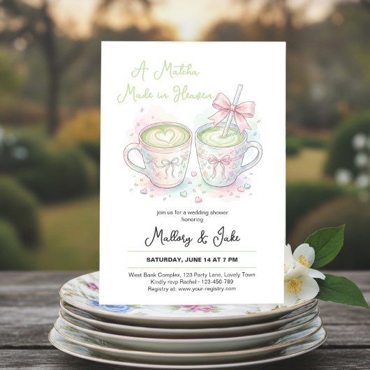 Pink Bow Matcha Made in Heaven Wedding Shower 招待状