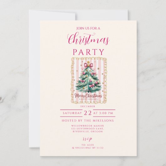 Pink Bow Merry Christmas 招待状 (正面)