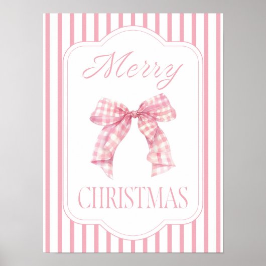 Pink Bow Merry Christmas Holiday Poster ポスター (正面)