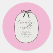 Pink Bow Minimal Elegant 28th Birthday Party ラウンドシール (正面)