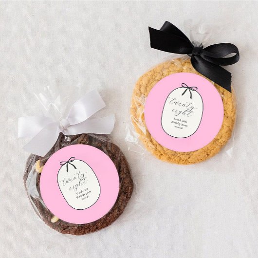 Pink Bow Minimal Elegant 28th Birthday Party ラウンドシール