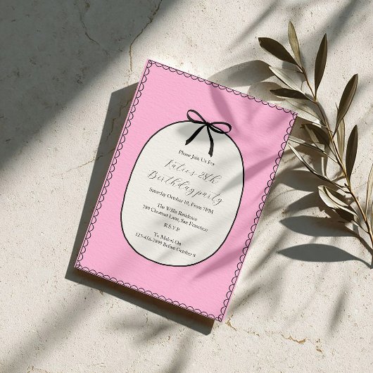 Pink Bow Minimal Elegant 28th Birthday Party 招待状