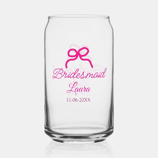 PINK BOW minimaladd name bridesmaid gift year ガラス缶 (正面)