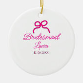 PINK BOW minimaladd name bridesmaid gift year セラミックオーナメント (正面)