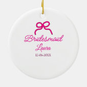 PINK BOW minimaladd name bridesmaid gift year セラミックオーナメント (裏面)