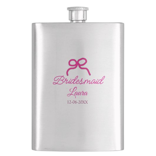 PINK BOW minimaladd name bridesmaid gift year フラスク (正面)