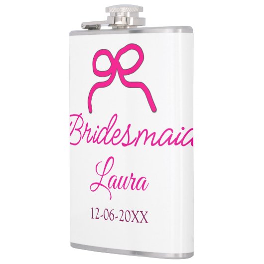 PINK BOW minimaladd name bridesmaid gift year フラスク (左)