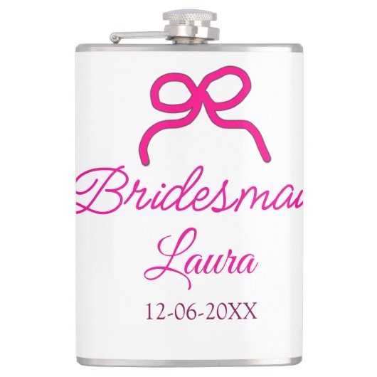 PINK BOW minimaladd name bridesmaid gift year フラスク (正面)