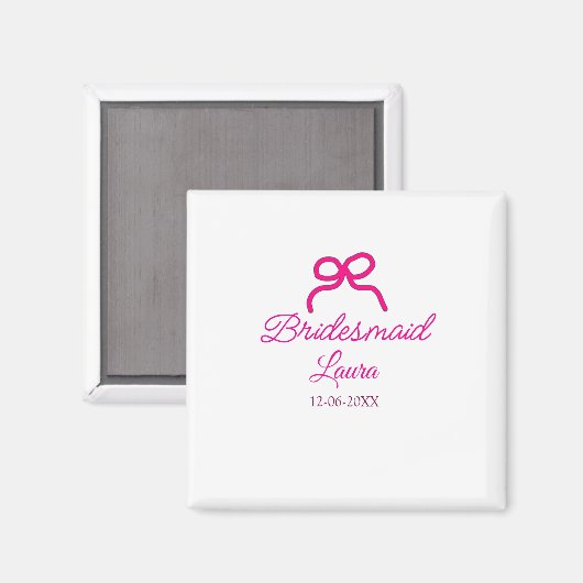 PINK BOW minimaladd name bridesmaid gift year マグネット (正面/裏面)