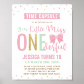 Pink Bow Miss ONEderful Birthday Time Capsule Sign ポスター (正面)
