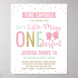 Pink Bow Miss ONEderful Birthday Time Capsule Sign ポスター
