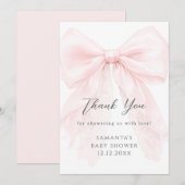 Pink Bow Modern Baby Shower Girl サンキューカード (正面/裏面)