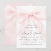 Pink Bow Modern Baby Shower Girl 招待状 (正面/裏面)