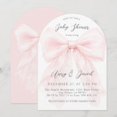 Pink Bow Modern Baby Shower Girl 招待状 (正面/裏面)